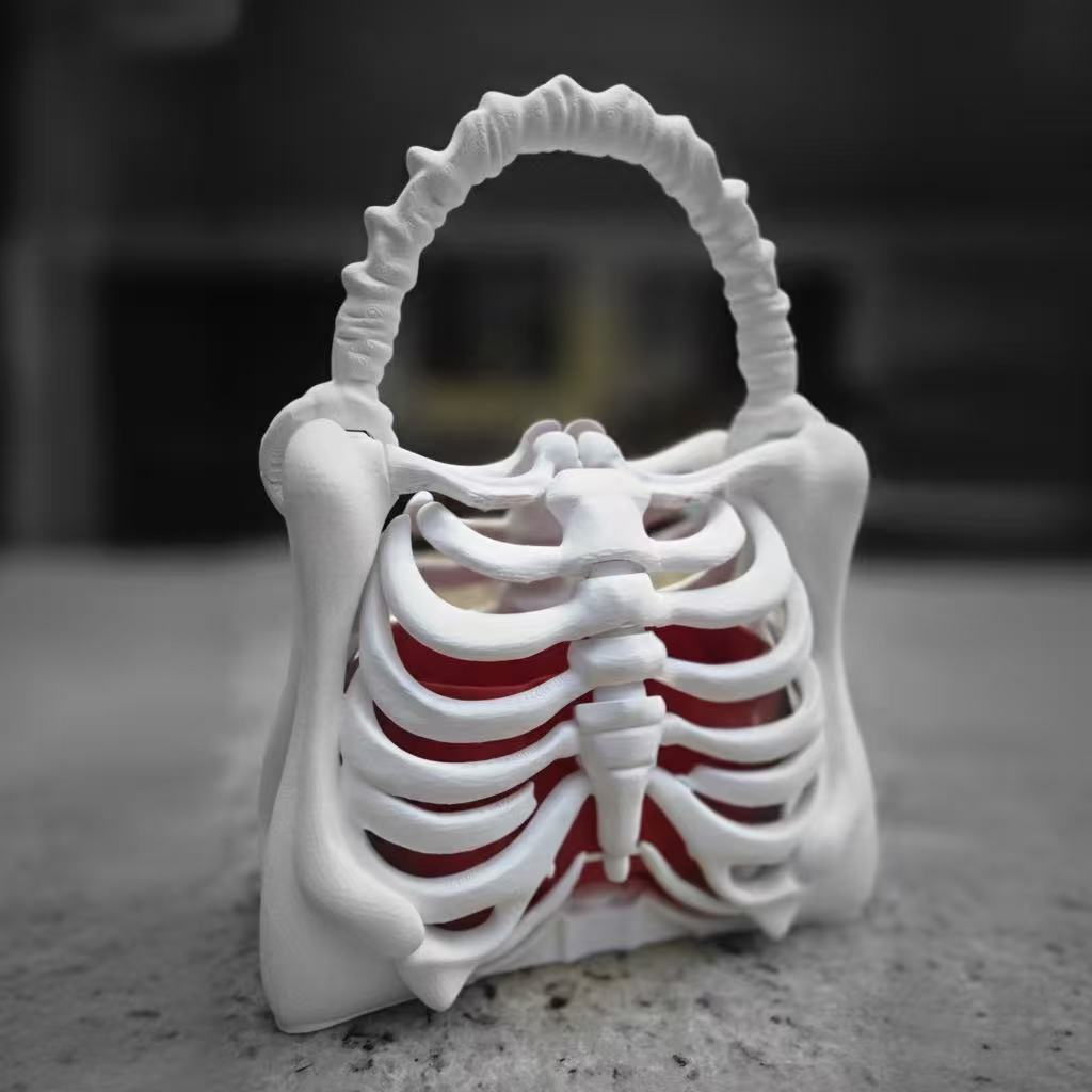 3D Printed Rib Cage Purse, Gothic Handbag with Spine Handle, Skeleton Bag,