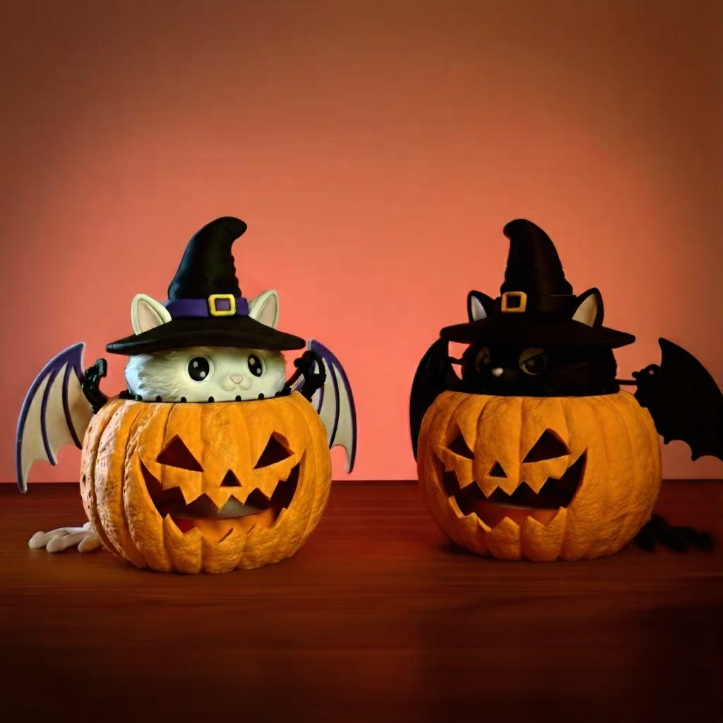 3D Printed "Witchy Cat" Pumpkin | Halloween Decor Figurine | Spooky & Whimsical Desk Accent