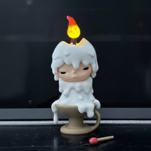 Hirono Inspired Lamp, "Melting" Figure Night Light with LED Flicker Candle, Art Toy Gift Decor