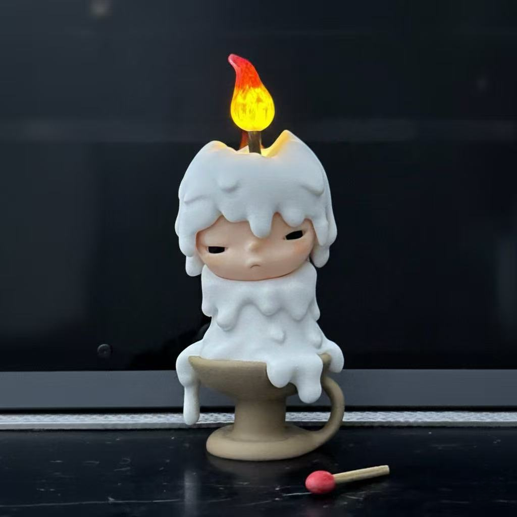 Hirono Inspired Lamp, "Melting" Figure Night Light with LED Flicker Candle, Art Toy Gift Decor