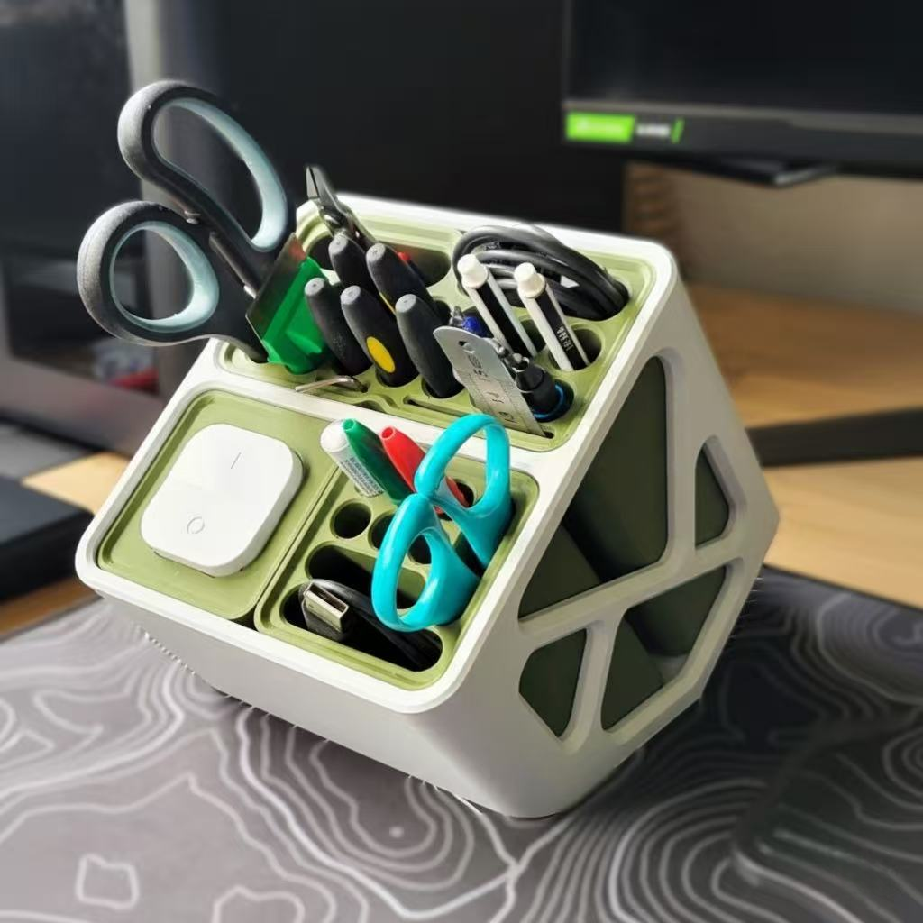Modular Desk Organizer, 3D Printed "Nexus" Tilted Caddy for Pens, Tools & Office Supplies