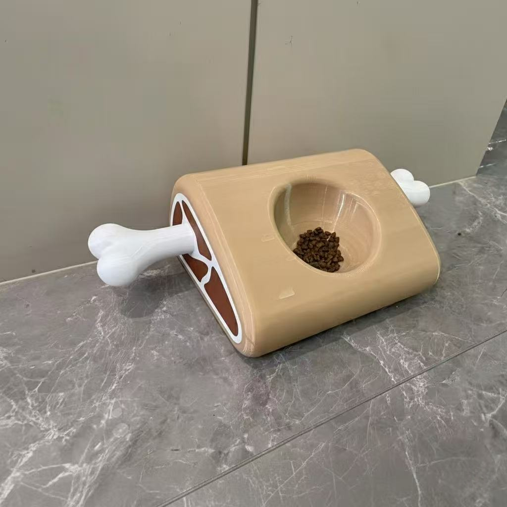 3D Printed Dog Bowl, Cute Cartoon "Bone Meat" Cat Food Dish, Heavy Tip-Proof Pet Feeder