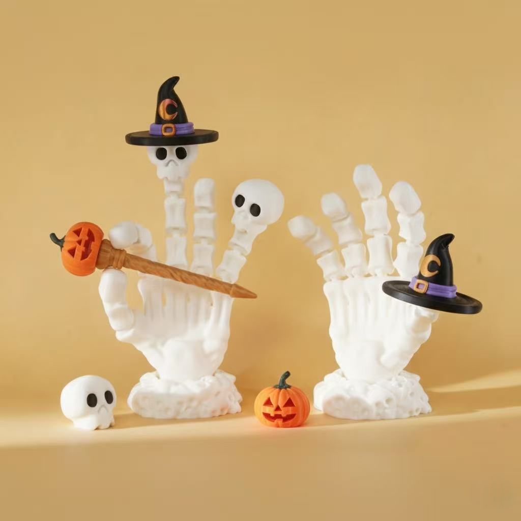 Articulated Skeleton Hand, 3D Printed Fidget Toy, Poseable Figure with Halloween Accessories